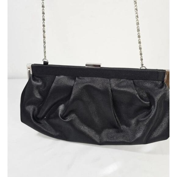 VTG Worthington Black Satin Clutch Purse Silver Chain Shoulder Bag 12”x6” - Picture 11 of 11